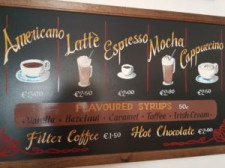 Coffee board in the café in An tSean Bheairic, Falcarragh Visitor Centre, County Donegal, Ireland
