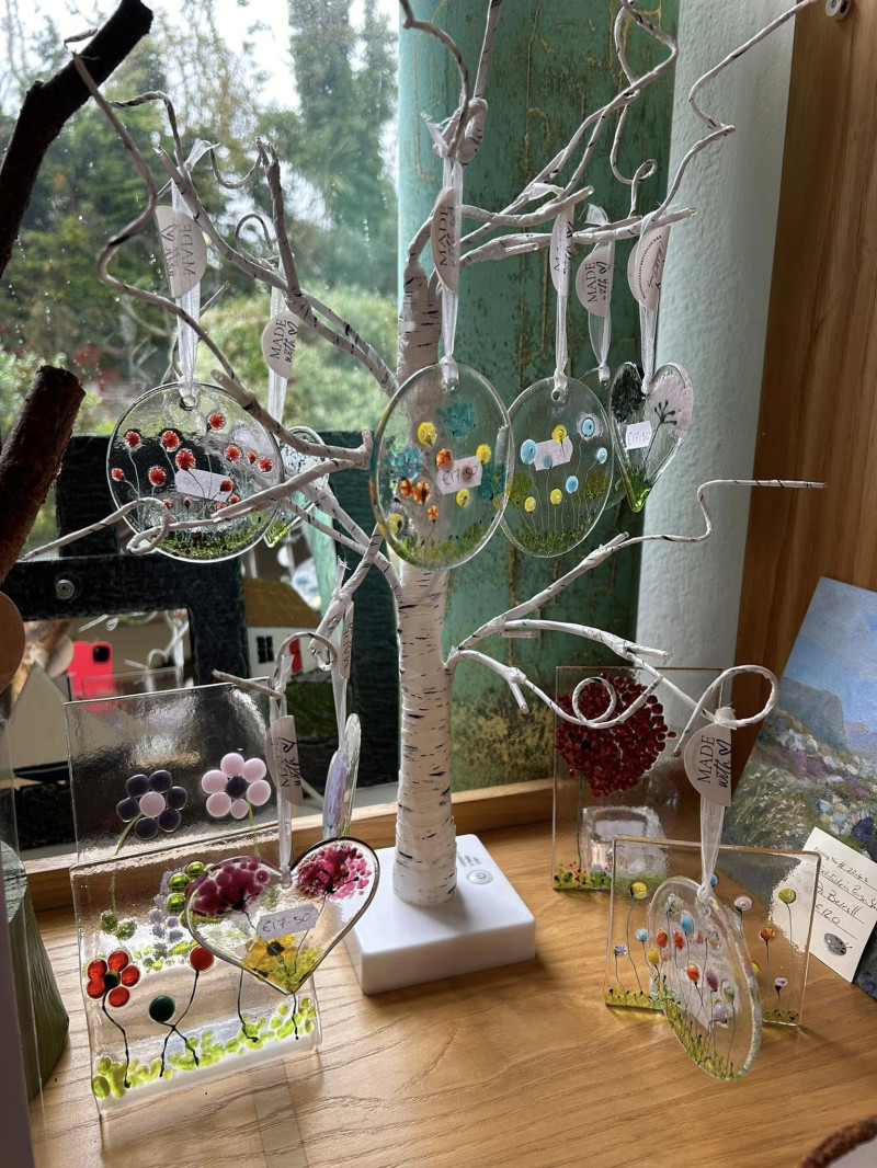 Hand made glass jewellery in the Craft Shop,  An tSean Bheairic, An Fál Carrach, Co. Donegal, Ireland