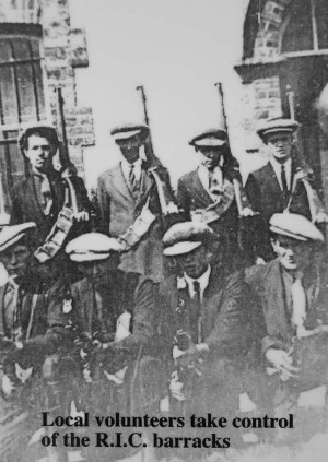 Local Volunteers in Óglaigh na hÉireann (IRA) in front of the old RIC Barracks. An tSean Bheairic: cultural, educational, heritage centre, An Fál Carrach, County Donegal, Ireland