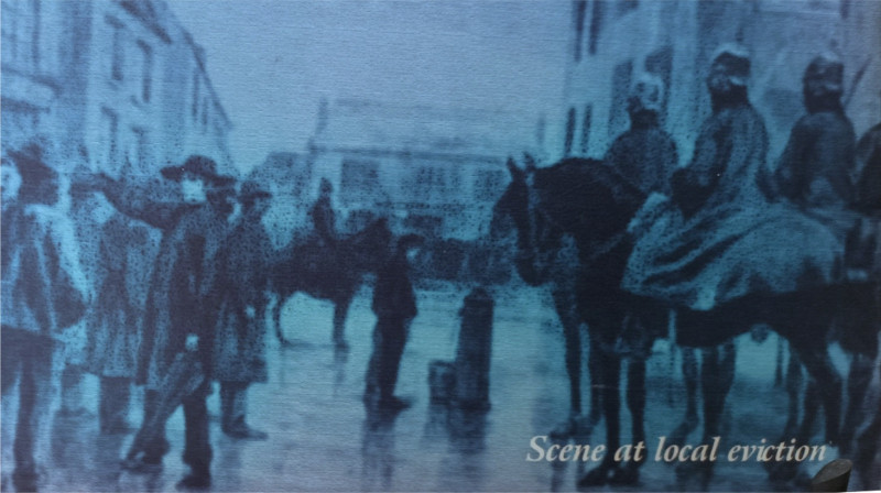 Scene at local eviction during the Land War in West Donegal, Ireland