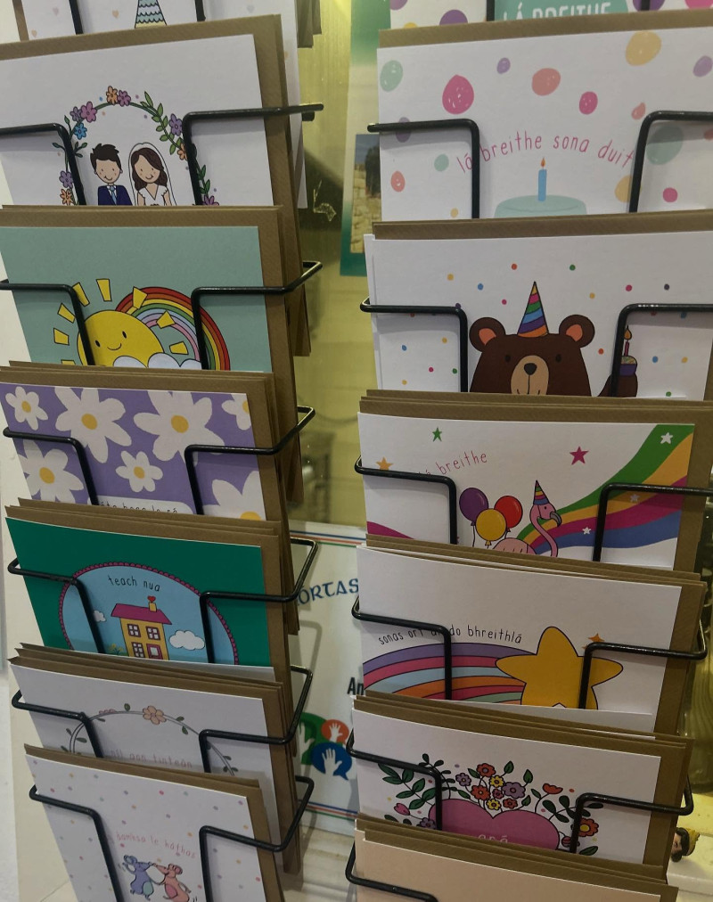 Selection of Gaeilge cards in the Craft Shop,  An tSean Bheairic, An Fál Carrach, Co. Donegal, Ireland